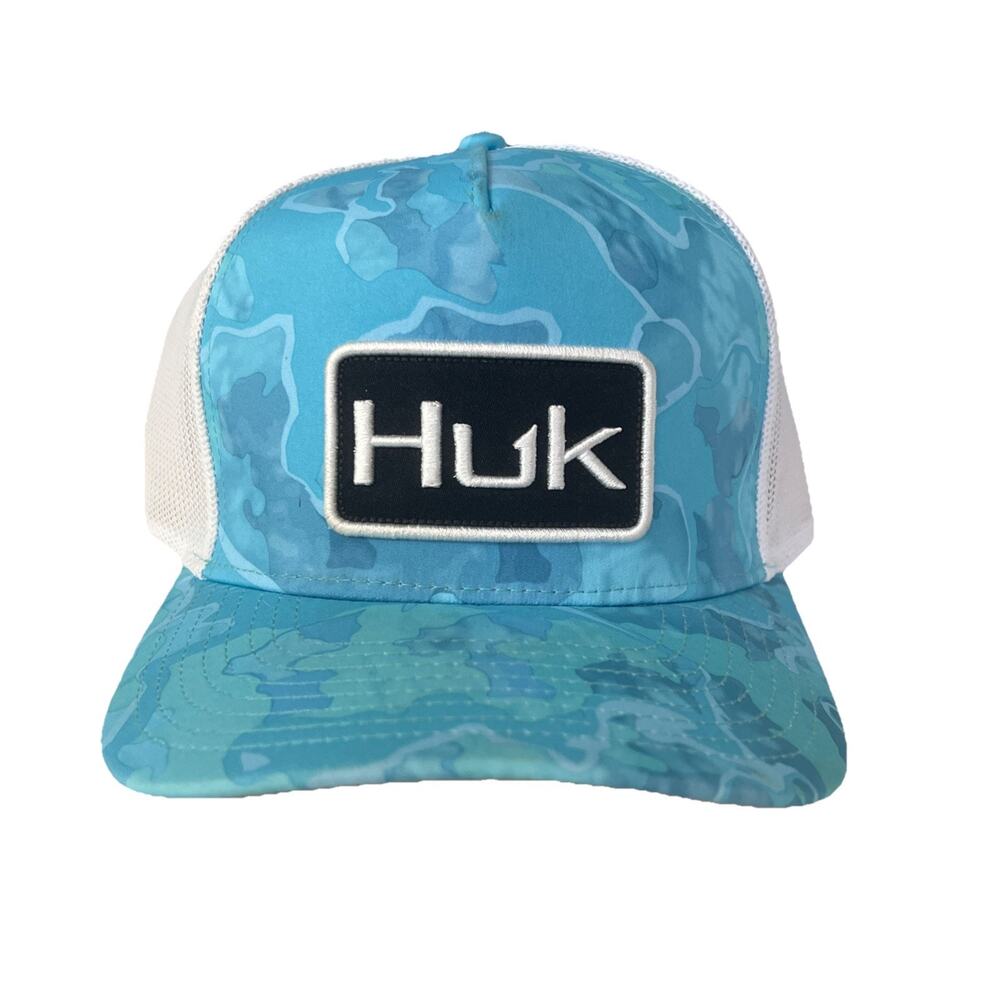 Huk Fishing High Seas Blue White Camo Trucker SnapBack Hat